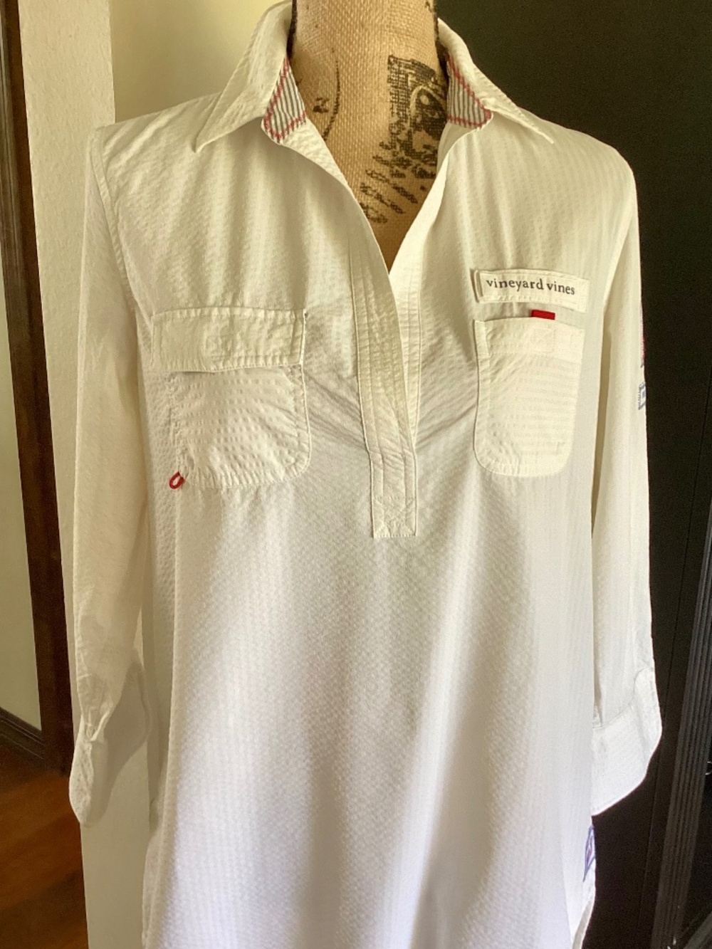 Vineyard Vines Women’s Performance Vented Patriotic Boating/Fishing Shirt Sz 2